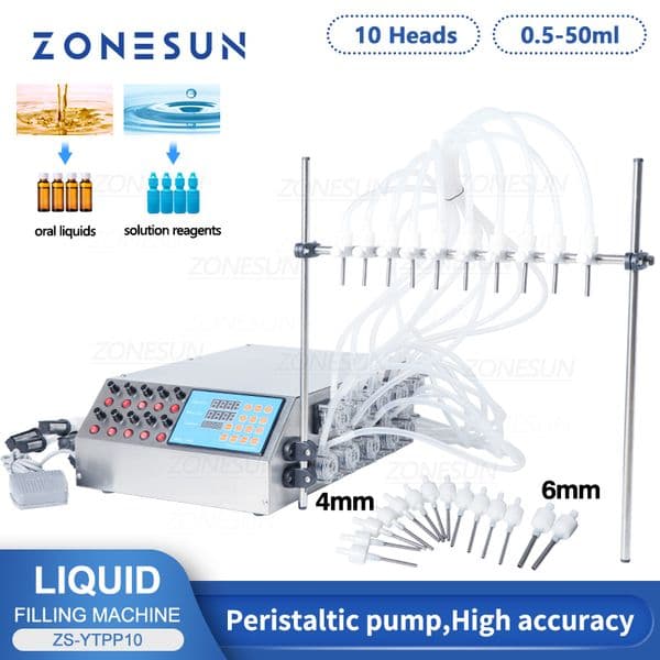 ZONESUN ZS-YTPP10 Filling Machine 10 Heads Perfume Vial Oral Liquid Electric Digital Control Pump Filler 50ml Small Bottle