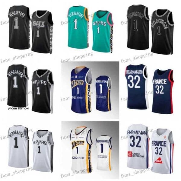 2023-24 First Draft #1 Victor Wembanyama Basketball Jerseys white black Men Women kids city Levallois Metropolitans Mets92 Blue Stitched