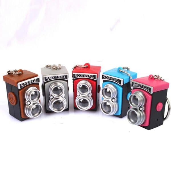 100pcs/Lot Classic Camera Led With Sound LED Flashlight Retro Chain Fashion Key Ring Gift Keychain