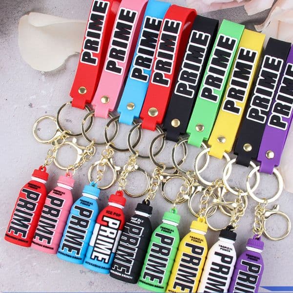 Party Favor Keychains Lanyards Prime Drink Rubber Keychain Cute Bottle Key Chains Ornament Car Bag Pendant Keyring Z0033