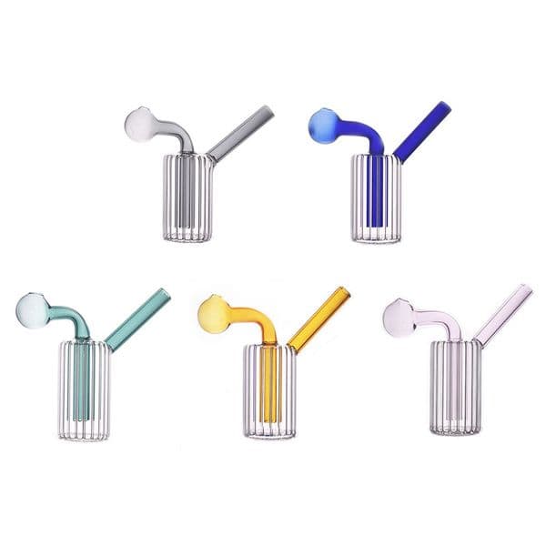 Mini Glass Oil Burner Bong Hookah Water Pipes Colorful Thick Pyrex Heady Recycler Hand Ash Catcher Bongs with Big Size Oil Burner Pipe 2pcs
