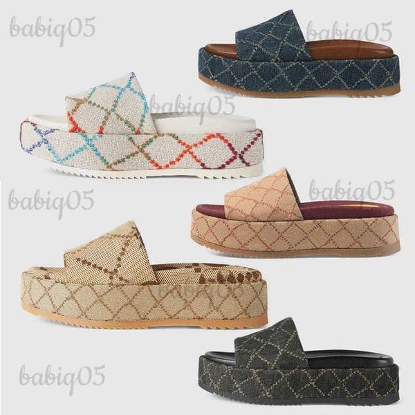 Slippers Designer womens fashion beach embroidered letter thick bottom slides slip on girls 60mm men canvas platform sandals have dust bags 35-45 T230621