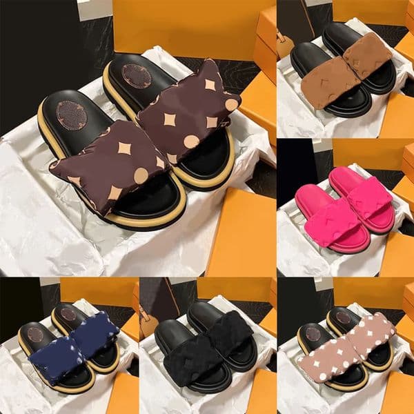 Designers Pillow Women mens Pool Sandals Sunset Flat Comfort Mules Padded Front Strap Slippers Soft Fashionable Easy to Wear Style Slides shoes