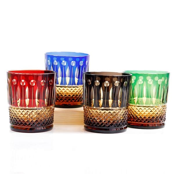 Szhome Edo Kiriko Drinking Glass Old Fashioned Crystal Whisky Cup For Vodka Bourbon Hand Cut Design Cocktail Glass