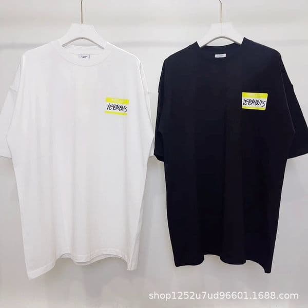 2023ss Fashion Brand VTM My Name Is Printed Yellow Tags Oversized T-shirt Casual Loose Women's Cotton T-shirt Reverse T-shirt