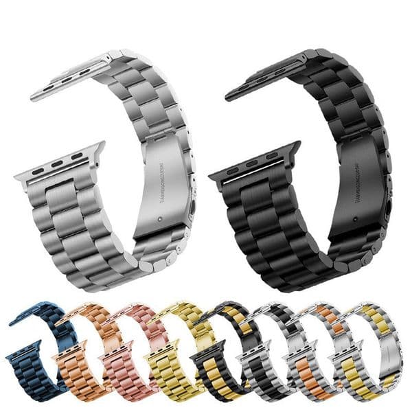 Stainless Steel Strap For Apple Watch 42mm 38mm 2 1 Metal Watchband 3 Beads Link Bracelet Band for iWatch 4 5 6 40mm 44mm Series 7 8 Size 41mm 45mm 49mm