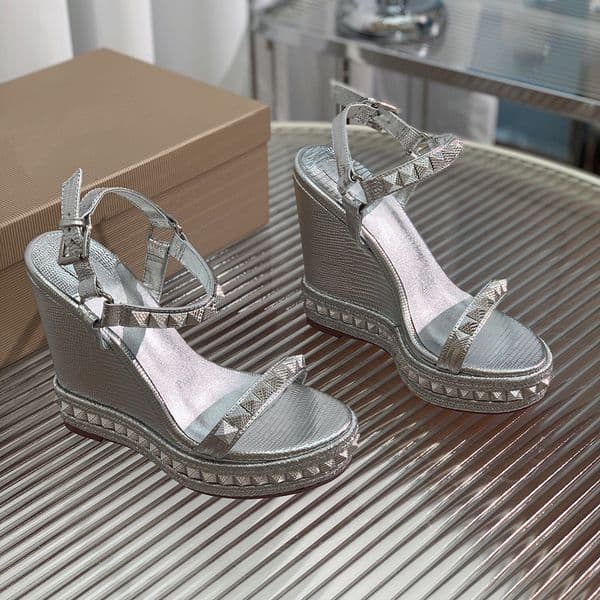 designer shoes Siery Stud Platform Wedge Sandals Women's Designers Leather Chunky Ankle Strap Heeled Sandal Evening Party Shoes Factory Footwear 12cm