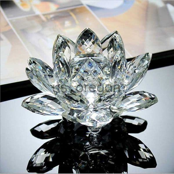 Decorative Objects Figurines 80 mm Feng shui Quartz Crystal Lotus Flower Crafts Glass Paperweight Ornaments Figurines Home Wedding Party Decor Gifts Souvenir