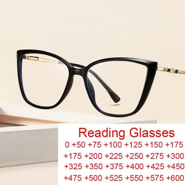 Sunglasses Fashion Cat Eye Anti Blue Light Reading Glasses Women Luxury Designer Optical Eyeglasses TR90 Computer Presbyopic Eyewear 0- 600