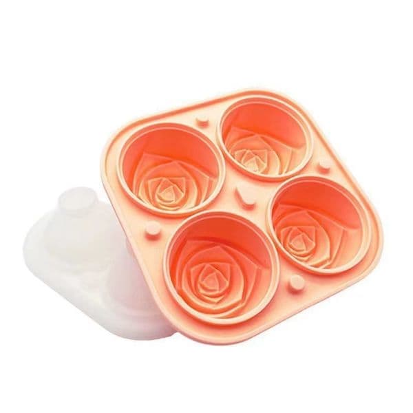 Rose Ice 3D Large Cube Trays - Create 4 Cute Flower-Shaped Ice Balls, Flexible Silicone Mold for Fun Cocktails and Beverages.
