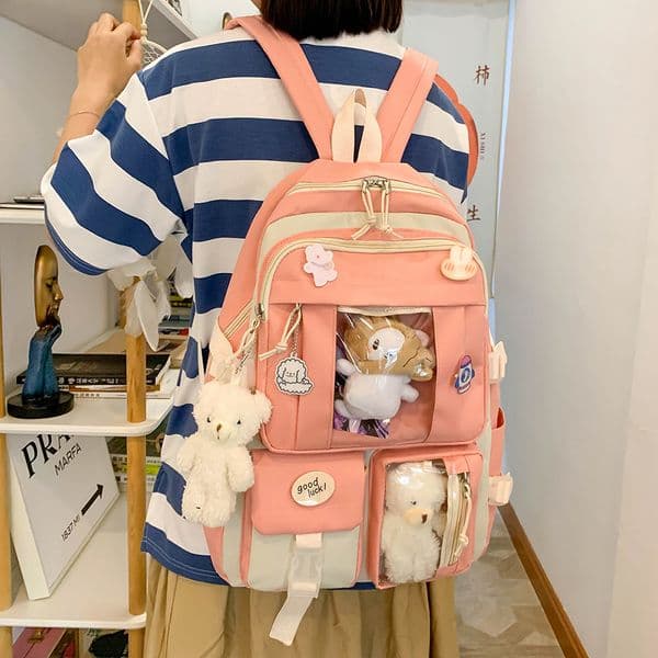 School Bags Women 5pcs Kawaii Backpack Cartoon Pattern Laptop Backpacks Cute Student Girl High School Bag Japanese Travel Camping Bag 230627