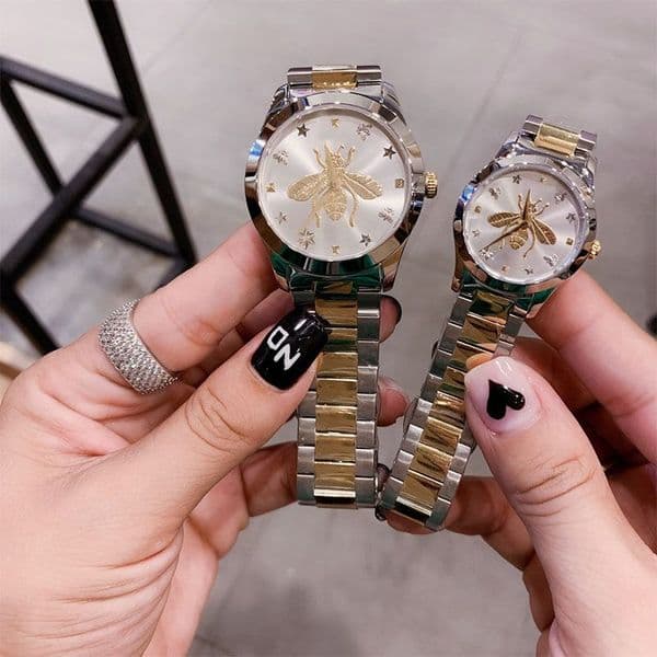Mens Women Fashion Luxury watches high quality Lovers Couples Style Classic Bee Patterns 38mm 28mm Silver Casual Designer Watches