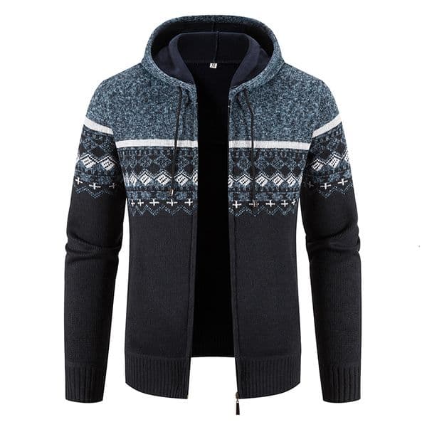 Men's Sweaters Winter Fleece Men Sweater Cardigan Hooded Knitted Print Sweatercoat Mens Casual Warm Zipper 230628Z