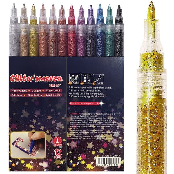 Markers 12 Sparkle Color Paint Acrylic Glitter Marker Pens Ultra Fine Point 07mm for Rock Painting DIY Crafts 230630