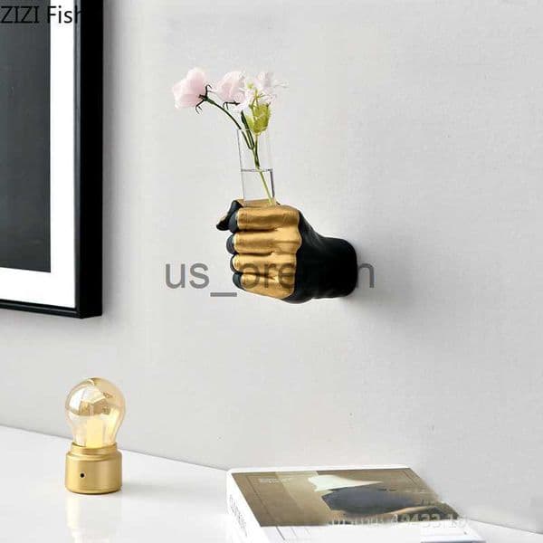 Vases Fist Shaped Glass Vase Clenched Fist Flower Arrangement Wall Vases Living Room Desk Furnishings Resin Hand Vases Home Decoration x0630