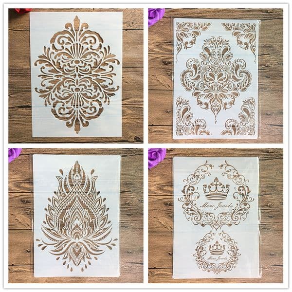 Other Desk Accessories 4pcs set A4 Mandala vintage pattern flowers Stencils Painting Coloring Embossing Scrapbook Album Decorative Template stencil 230630