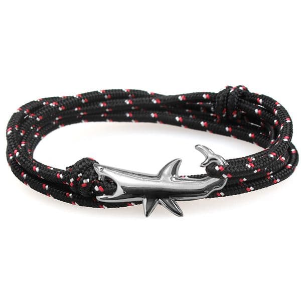 Viking Style Multi Layered Gunmetal Shark Charm Bracelet Colorful Paracord Bangle for Gift
