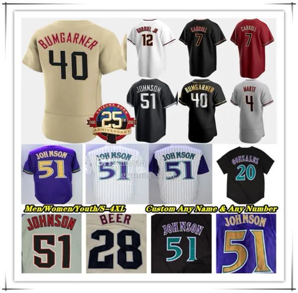 Baseball Jersey Dbacks Randy Johnson Ketel Marte Seth Beer Madison Bumgarner Christian Walker Corbin Carroll Lourdes Gurriel Jr Josh Rojas Z