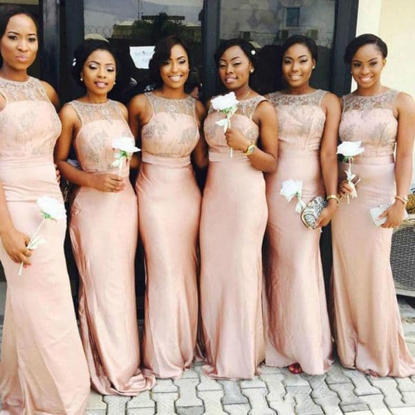 2023 Cheap Peach Colour Bridesmaid Dress Long Lace Applioque Maid of Honor Dress Wedding Guest Gown Custom Made Plus Size