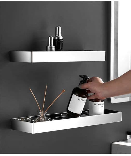 h Designer Punch-Free Stainless Steel Chrome Shelves Kitchen Wall Shelf Shower Storage Rack Black Bathroom Accessories 30-50Cm Free Shipping
