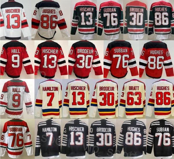 Mens Hockey 7 Dougie Hamilton Jersey Reverse Retro 86 Jack Hughes 9 Taylor Hall 30 Martin Brodeur 13 Nico Hischier 76 PK Subban Vintage Classic Alternate Stitched