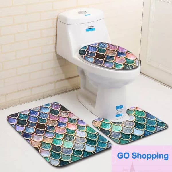 Simple Fish Scale Printed Bath Mats 3pcs/set Anti-slip Bathroom Floor Mats Toilet Cover Rug Bathroom Carpets Mat