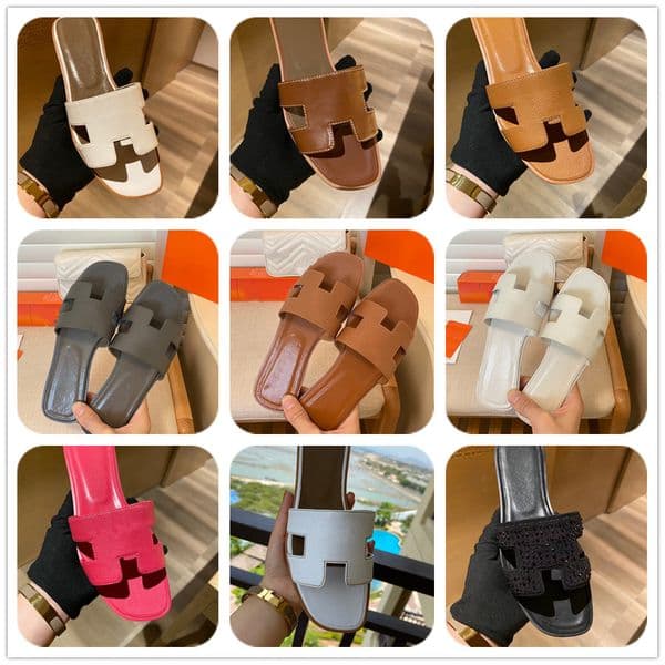 Women slippers Classic Flat heel Summer Lazy fashion Cartoon Big Head leather lady Slides Hotel Bath Ladies sexy Water drill Sandals pink brown Flip Flops scuffs