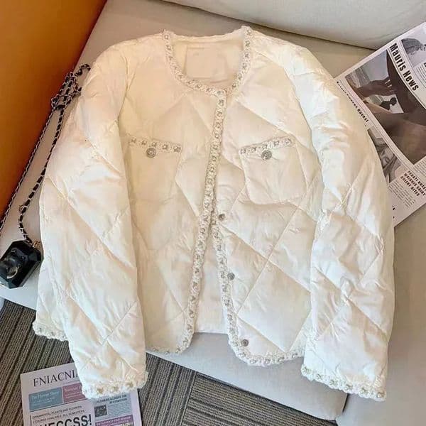 Women's Down Parkas Xpqbb Korean Style Cotton Padded Jacket Autumn Winter Lightweight Warm Woman Fashion Pearl White Parka Coat 231009