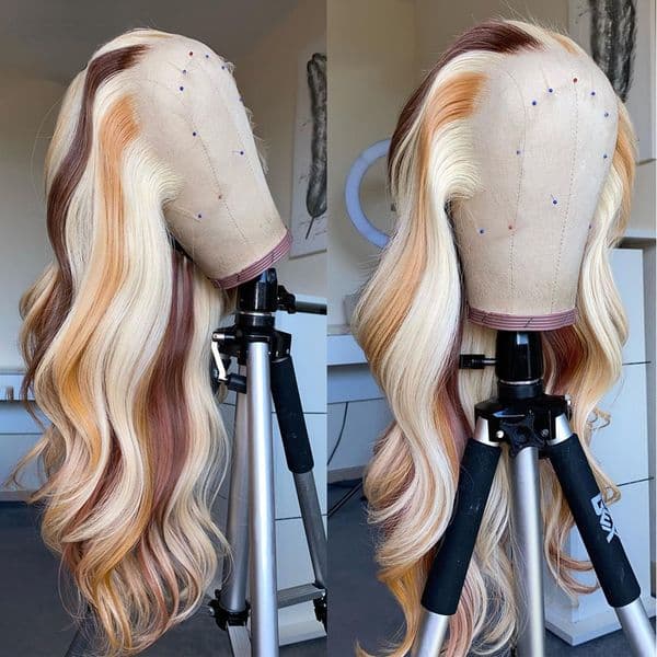 180 Density Blonde Highlight Wig Human Hair Black Girl 613 HD Lace Frontal Wig 360 Full Body Wave Colored Synthetic Wigs