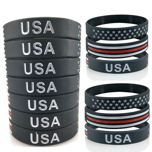 USA Thin Blue E American Flag Bracelets Silicone Wristband