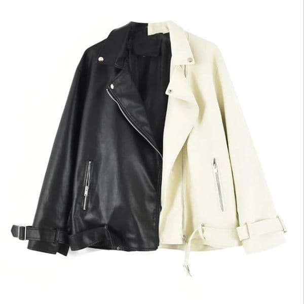 Women's Leather Faux Leather Spring Autumn Lapel Splicing Pu Leather Jacket Women Moto Frenulum Faux Soft Leather Coat Casual Loose Outwear With Belt Spring 231011