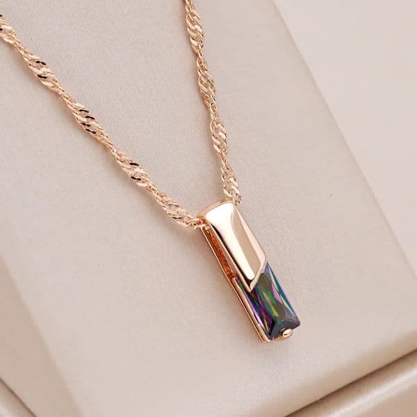 Chokers Kienl Square Colorful Natural Zircon Pendant Necklace for Women 585 Rose Gold Color Wedding Accessories Daily Fine Jewelry 231011