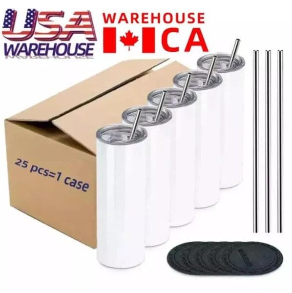 2026 US CA Stock 25Pcs/Carton Sublimation Blanks Straight 20 Oz Water Tumbler Cup With Lid And Straw In Stock cologne perfume Free Shipping