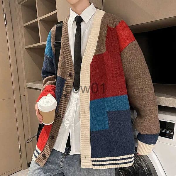 Men's Sweaters Plus Size 7XL 6XL 5XL Korean Style Men Patchwork Color Sweatercoat Couple Fashion Autumn Winter Sweaters Knitted Jackets 7XL-M J231014