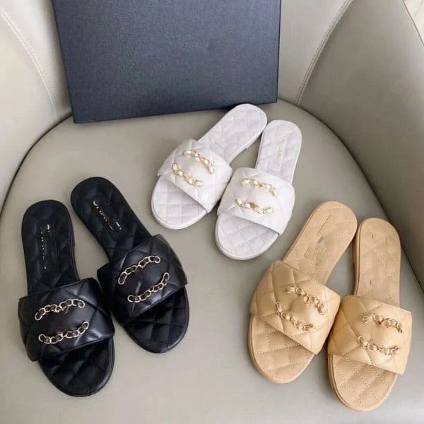 Designer Slipper Metallic Sandals Woman Flip Flops Women Classic Slippers Calf Leather Flip-Flops Fashion Classics Sandal Flat Shoes Slide 35-42