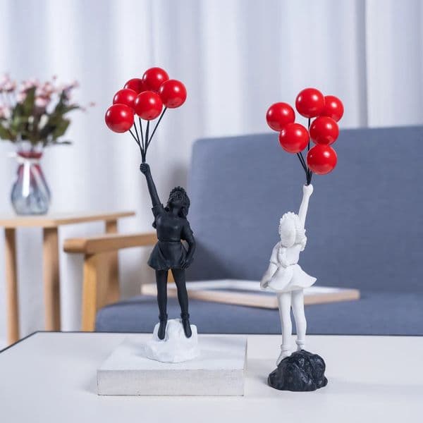 2026 Arts And Crafts Nordic Modern Banksy Resin Statue Home Decor Flying Balloon cologne Girl Art perfume Sculpture Figurine Craft Ornaments Living Room Decorat
