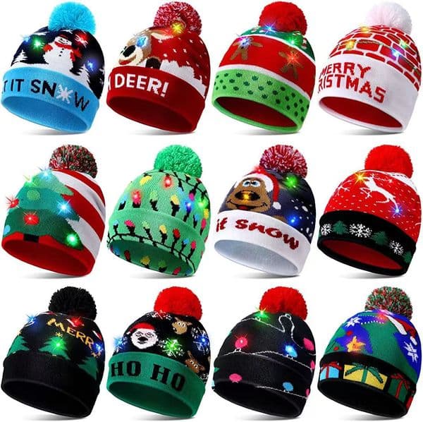 Fashionable Christmas LED light knitted hat lantern party warm adult ball hat wholesale