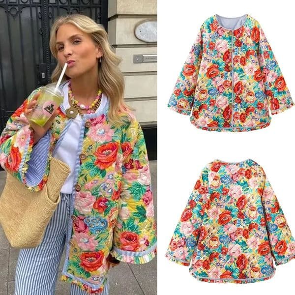 Womens Down Parkas Autumn and Winter Wear European American Blogger INS Vintage Spliced Printed Quilted Cotton Coat Jacket 231018