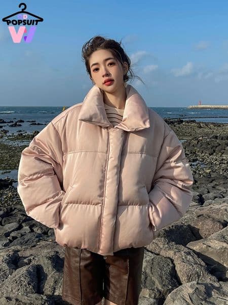 Womens Down Parkas in Winter Korean Fashion Casual Version Cotton Coat Short Stand Collar Jackets Warm Thick Bread Top 231018
