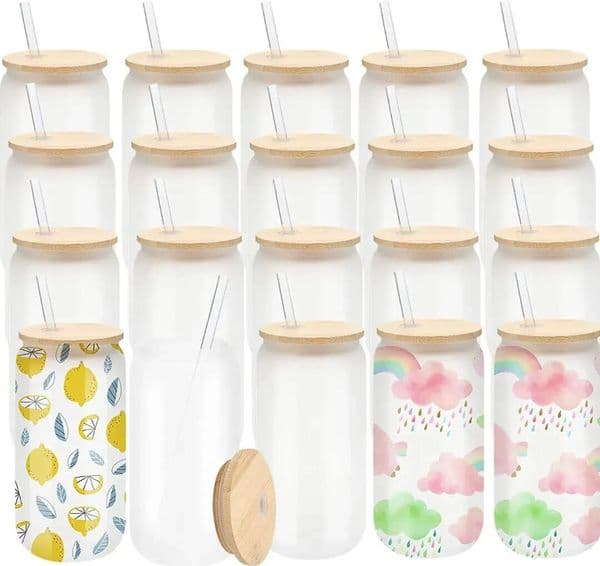 2026 US CA Warehouse!!! Ship In perfume 24H 16Oz Sublimation Frosted Glass Mugs Cup Blanks cologne With Bamboo Lid Clear Beer Can Glasses Tumbler Mason Jar Plas