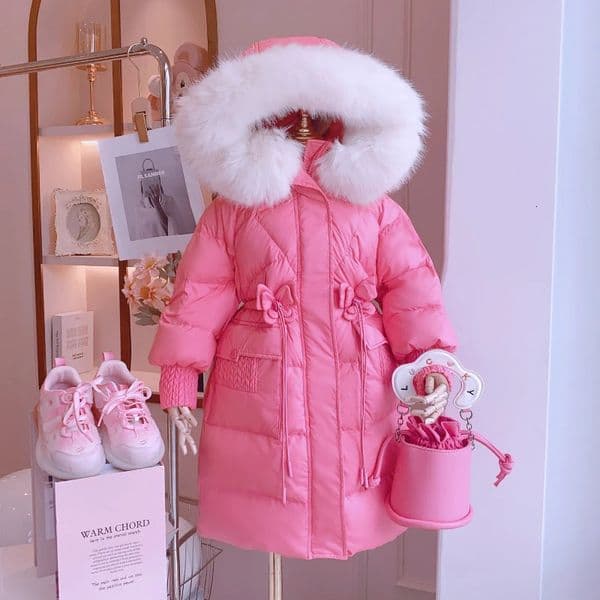 Down Coat Girls Winter Jacket Down Cotton Padded Warm Thickened Child Coat Fashion Hooded Large Wool Collar Outerwear Kids Parkas 231020