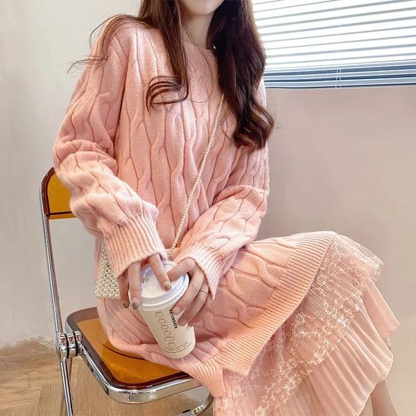 Women's Sweaters Sweater knitted dress for children French lace small fragrance midi sweater dress 231023