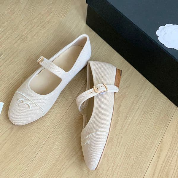 Womnes Mary Jane Ballet Shoes Designer Dress Shoes Classic Corduroy Twill Patchwork Fabric Loafers Ladies Pumps Leisure Shoe Outdoor Leisure Shoe