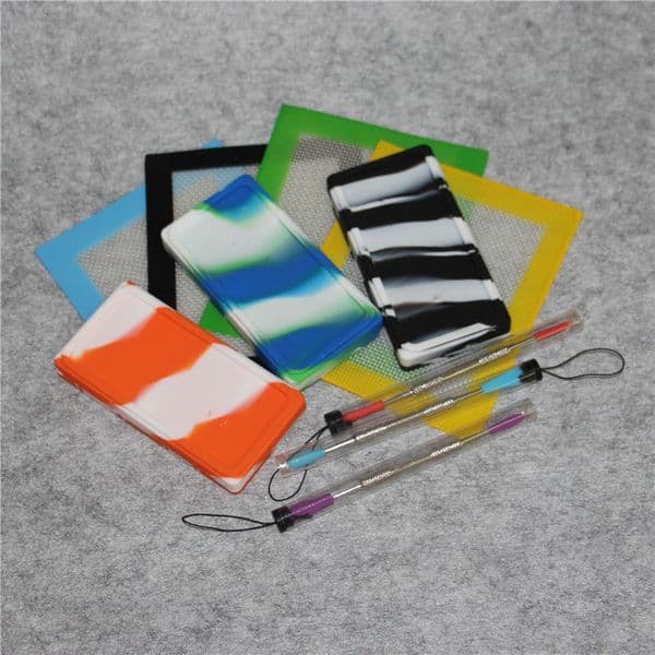 Flat Waxmate Containers Big Silicone pad Storage with 120mm sliver dabber tool with plastic tube and square silicone mat pad