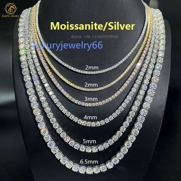 Cheap Hip Hop Iced Out D Color White VVS 925 Sterling Silver 2MM 3MM 4MM 5MM 6.5MM Moissanite Diamond Men Tennis Chain Necklace