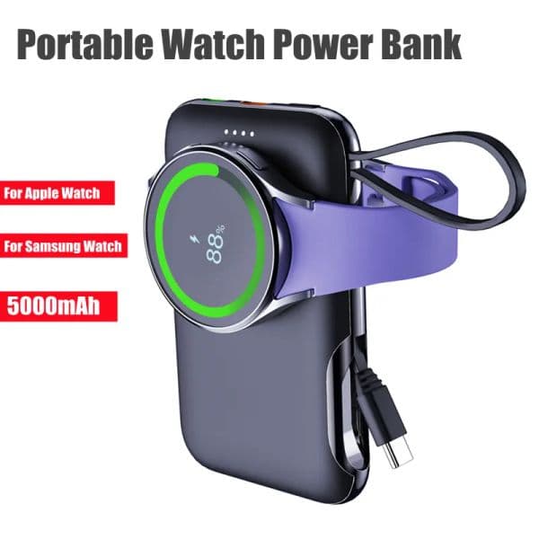 2 in 1 Portable Watch Power Bank For Apple Galaxy Watch Charger Mobile Phone External Battery Mini Powerbank Auxiliary Battery