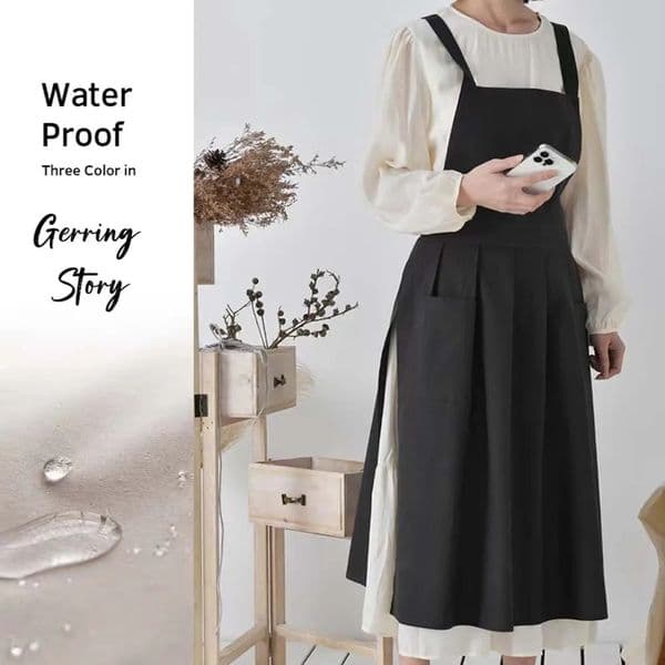 Aprons Gerring Cotton Waterproof Apron Kitchen Woman Baking Accessories Japanese Adjustable Beauty Apron Black Cute Coffee Shop Aprons 231026