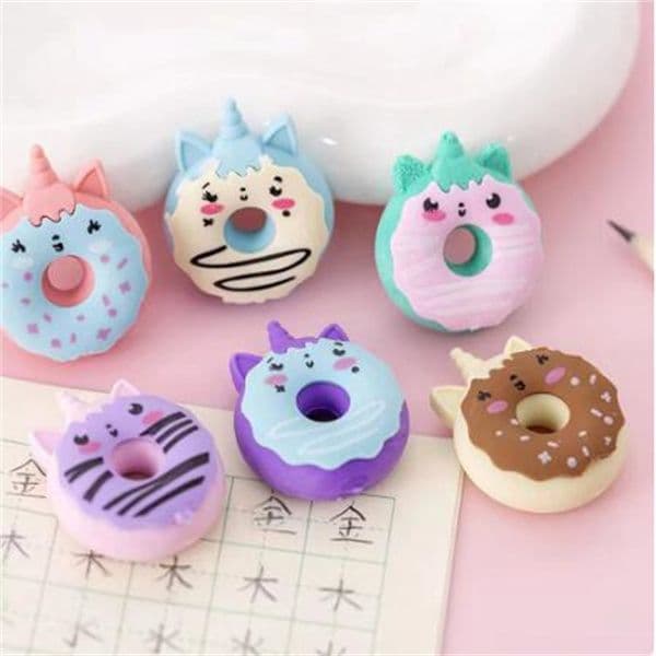 2026 New Wholesale Cute Kawaii Unicorn Donut Rubber Eraser Creative Pencil Erasers School Supplies Stationery Kids Students Cool Prizes Free