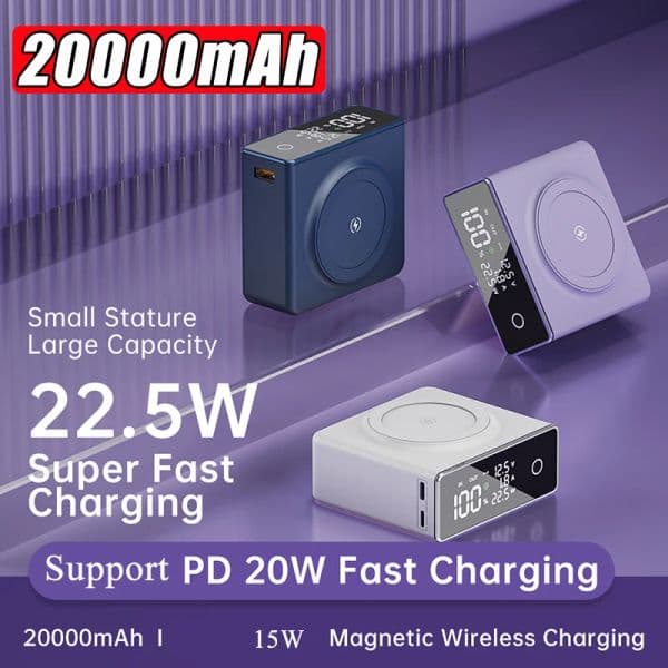 20000mAh Power Bank 22.5W PD20W 15W Fast Charging Magnetic Wireless Powerbank For iPhone 12 13 14 Powerbank With Digital Display