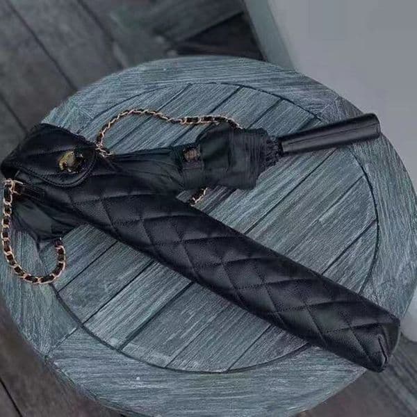 Designer foldable umbrella for both rain and shine two fold black umbrella with Portable Chain Umbrella Bag gift box